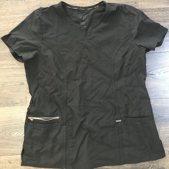 Cherokee Statement Women’s Medium Black Scrub Top – Four-Way Stretch, Comfort Fi - Picture 1 of 3